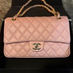 Double Flap Pink Quilted Shoulder Bag